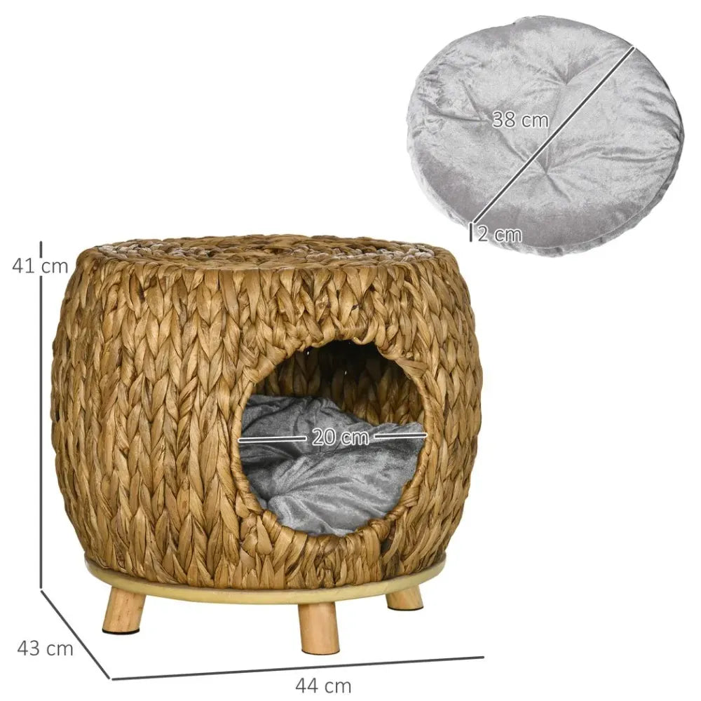 Tabouret pour chat en rotin, lit pour chaton en osier pour extérieur et intérieur avec coussin