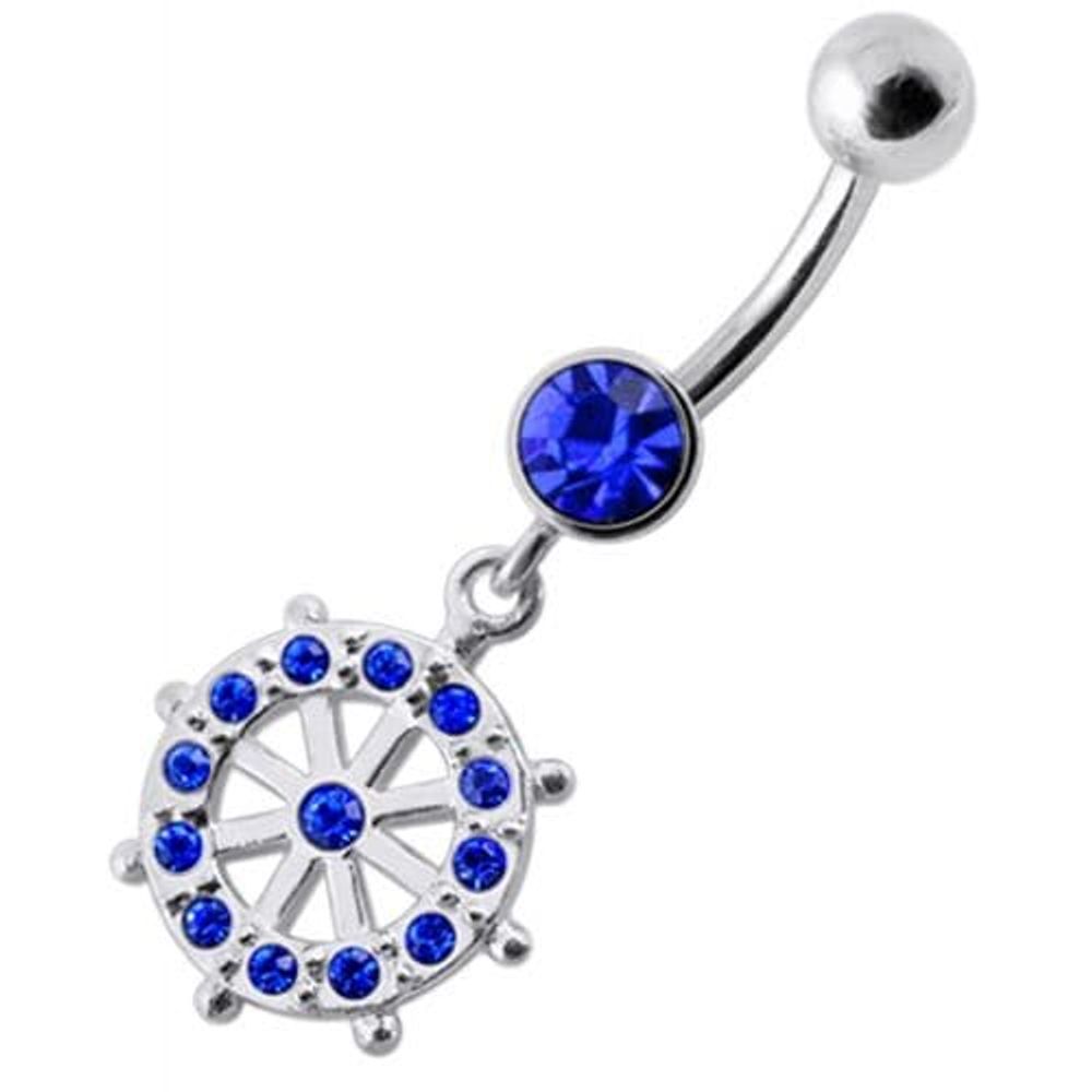 Fancy CZ Jeweled Circle of Life Dangling Navel Belly Ring