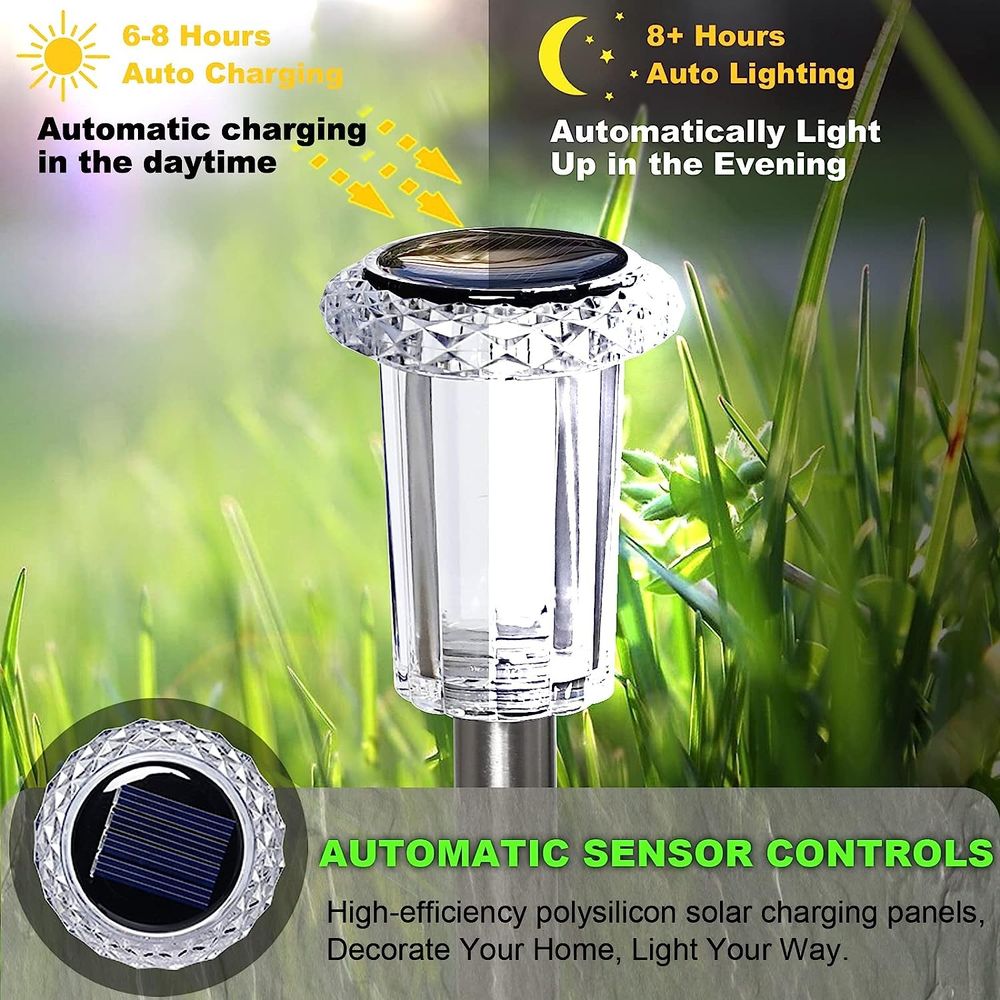 Lampes solaires d'extérieur, veilleuses, lampes solaires étanches en acier inoxydable pour jardin, cour, allée, pelouse, décoration