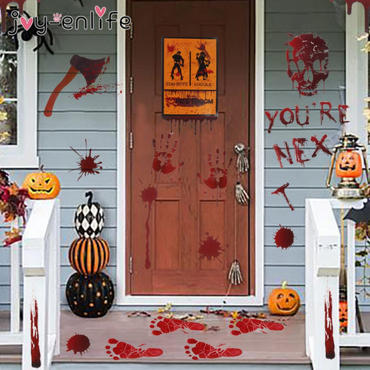 Autocollants d'Halloween pour mur, fenêtre, réfrigérateur, décoration d'Halloween, fournitures de fête, accessoires d'horreur et d'effroi pour Halloween