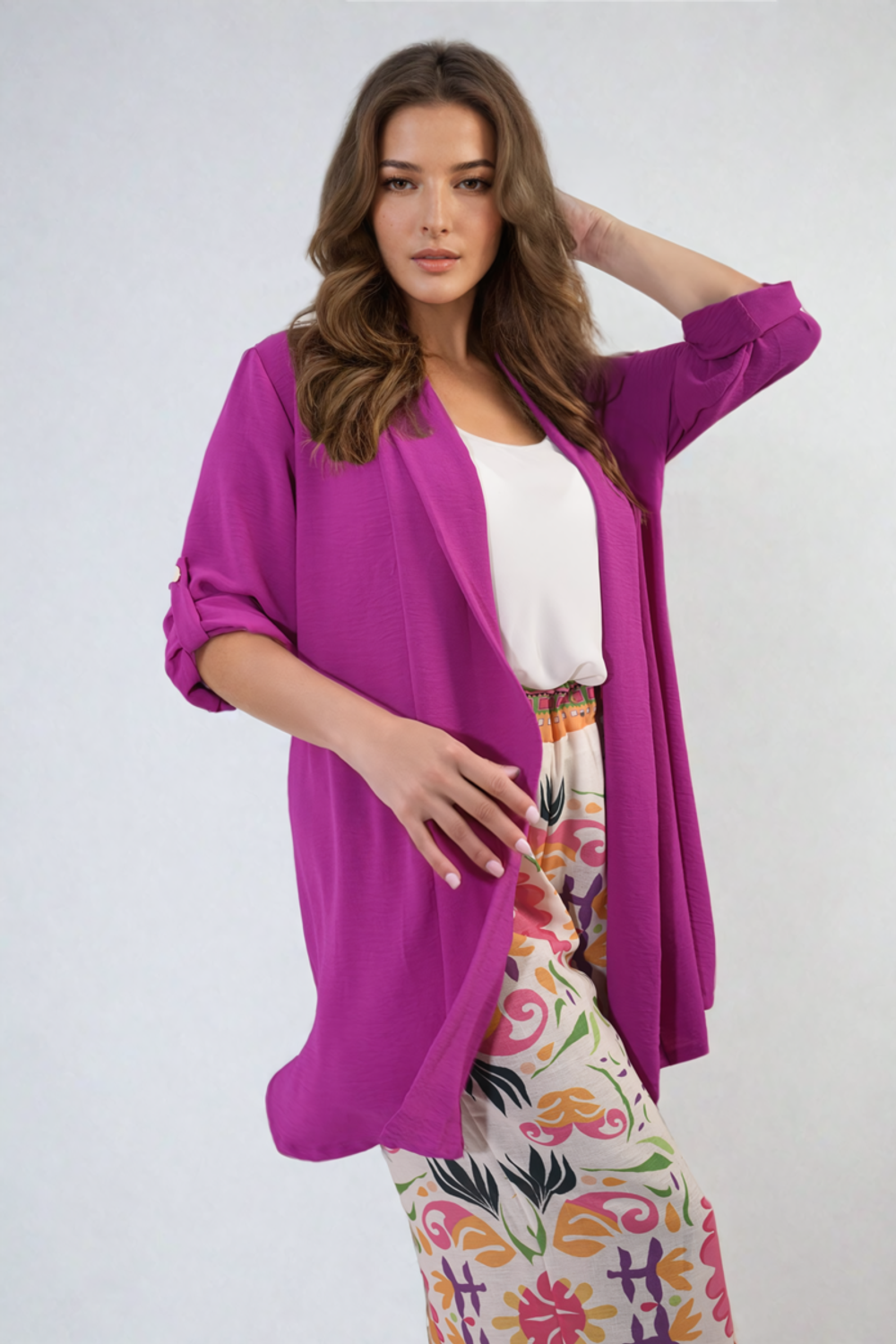 Cardigan ouvert à manches retroussables