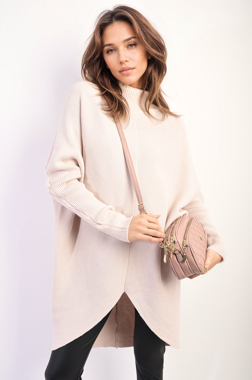 Pull long en maille à col roulé