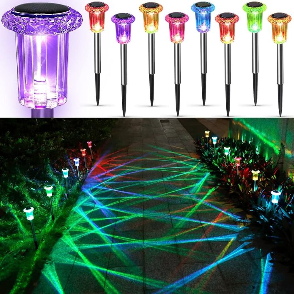 Lampes solaires d'extérieur, veilleuses, lampes solaires étanches en acier inoxydable pour jardin, cour, allée, pelouse, décoration