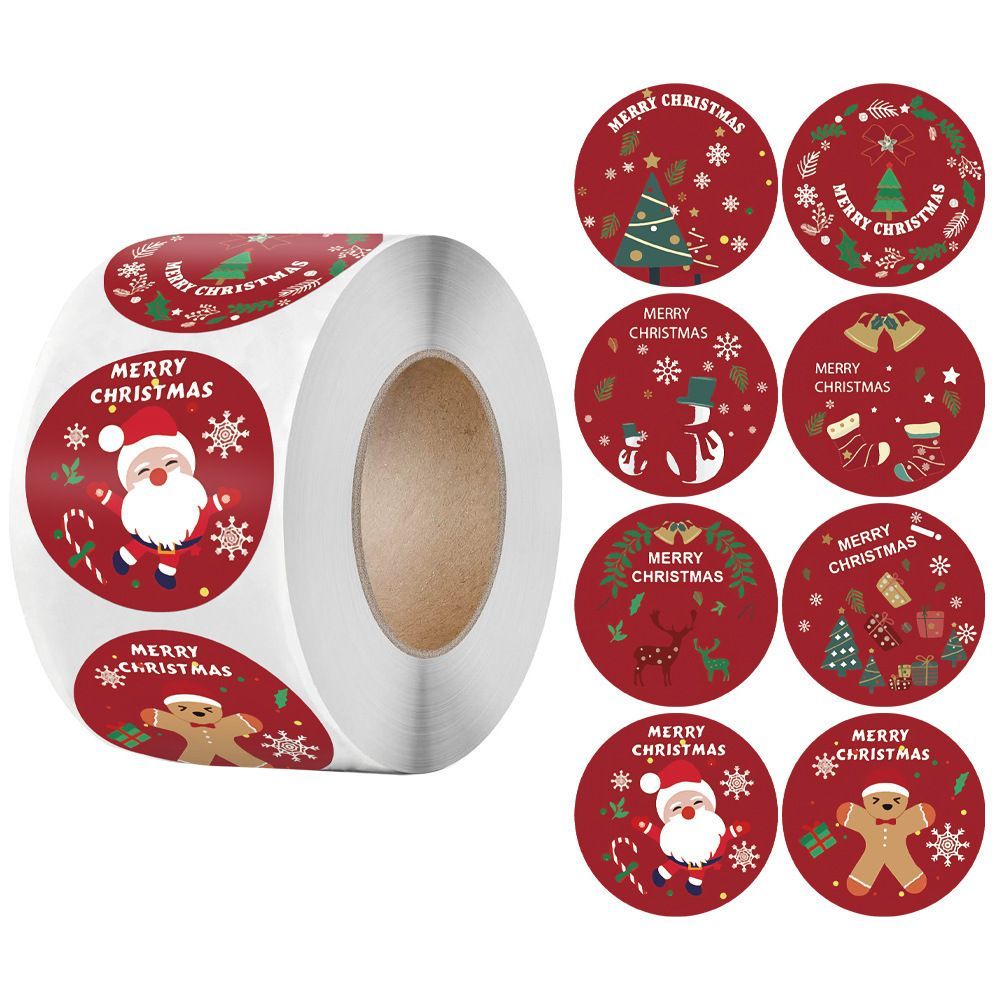 Rolled Christmas Sticker for Christmas Gift Sealing Sticker Cowhide Adhesive Label Christmas Holiday Happy Decoration Label