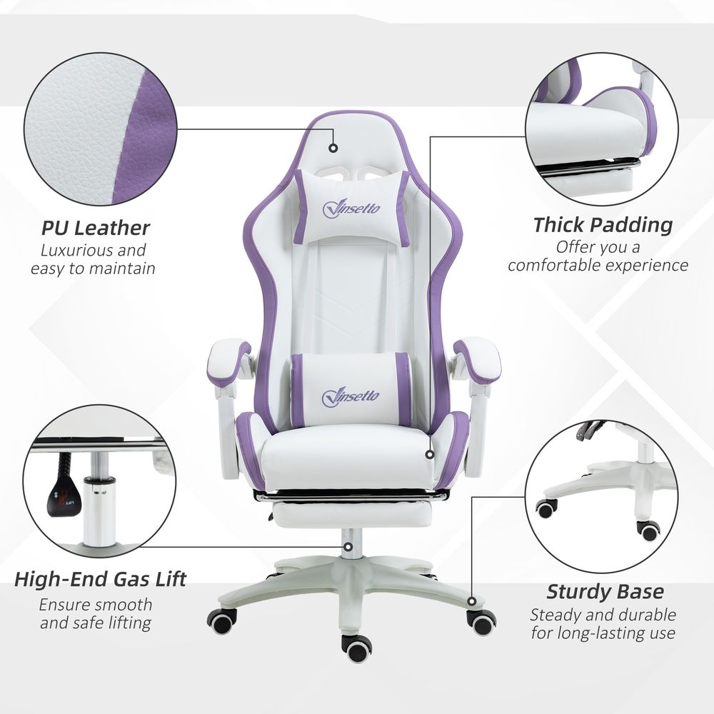 Chaise de jeu de style course Vinsetto avec repose-pieds inclinable, violet