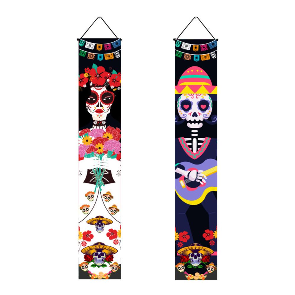 Mexican Day Of The Dead Party Porch Sign Halloween Hanging Door Curtain Banner Picado Papel Mexican Fiesta Sign Party Decoration