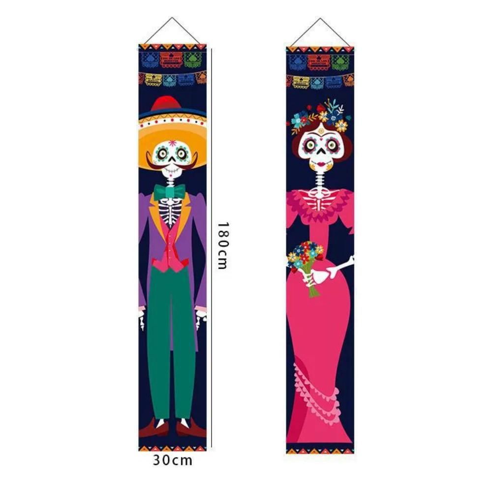 Mexican Day Of The Dead Party Porch Sign Halloween Hanging Door Curtain Banner Picado Papel Mexican Fiesta Sign Party Decoration