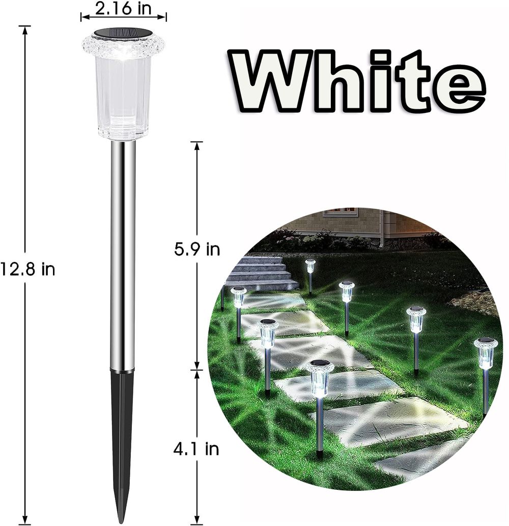 Lampes solaires d'extérieur, veilleuses, lampes solaires étanches en acier inoxydable pour jardin, cour, allée, pelouse, décoration