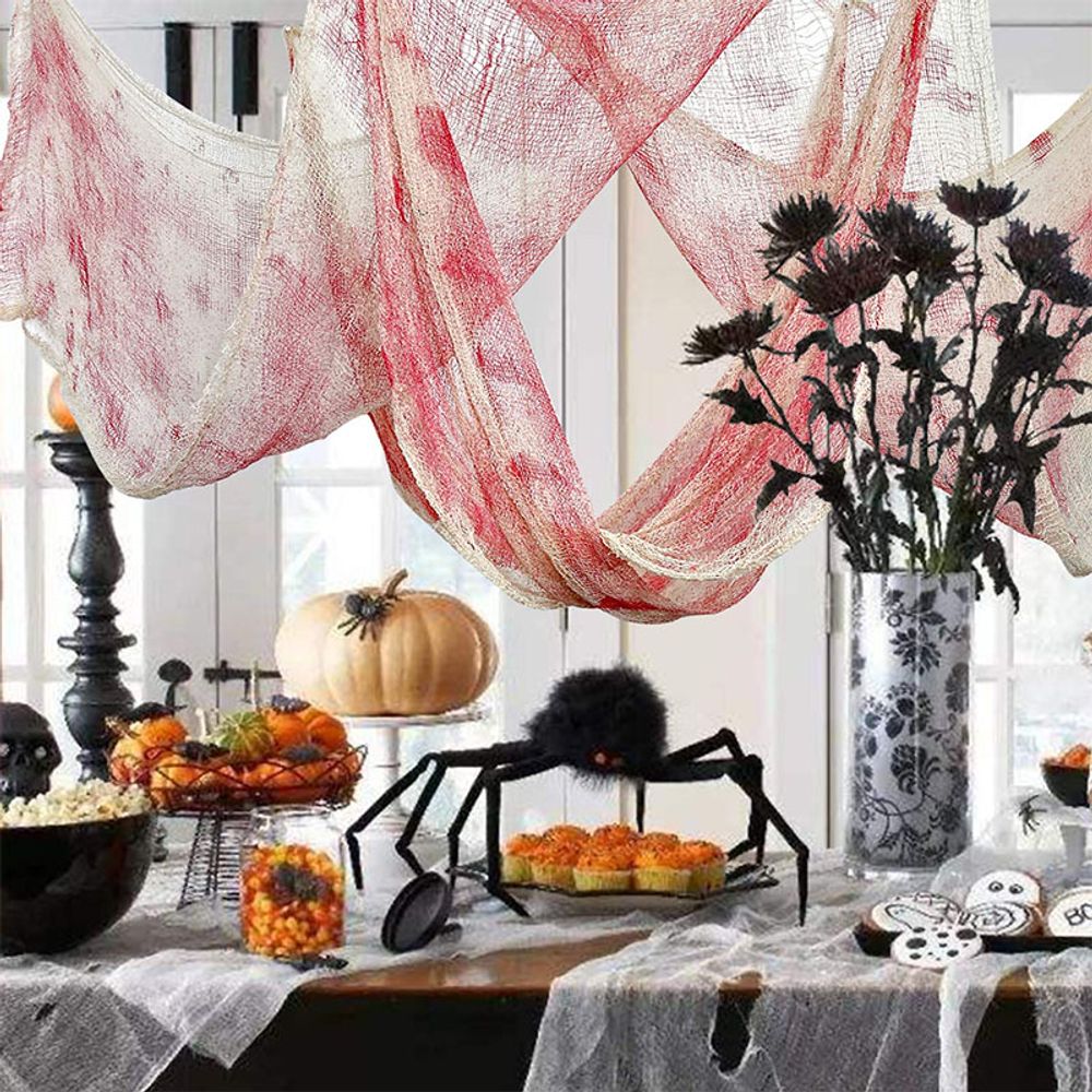 Tissu effrayant pour décoration d'Halloween, accessoire de scène de fête effrayante, maison d'horreur, fenêtre, table, porte, filet, gaze de fil noir et blanc