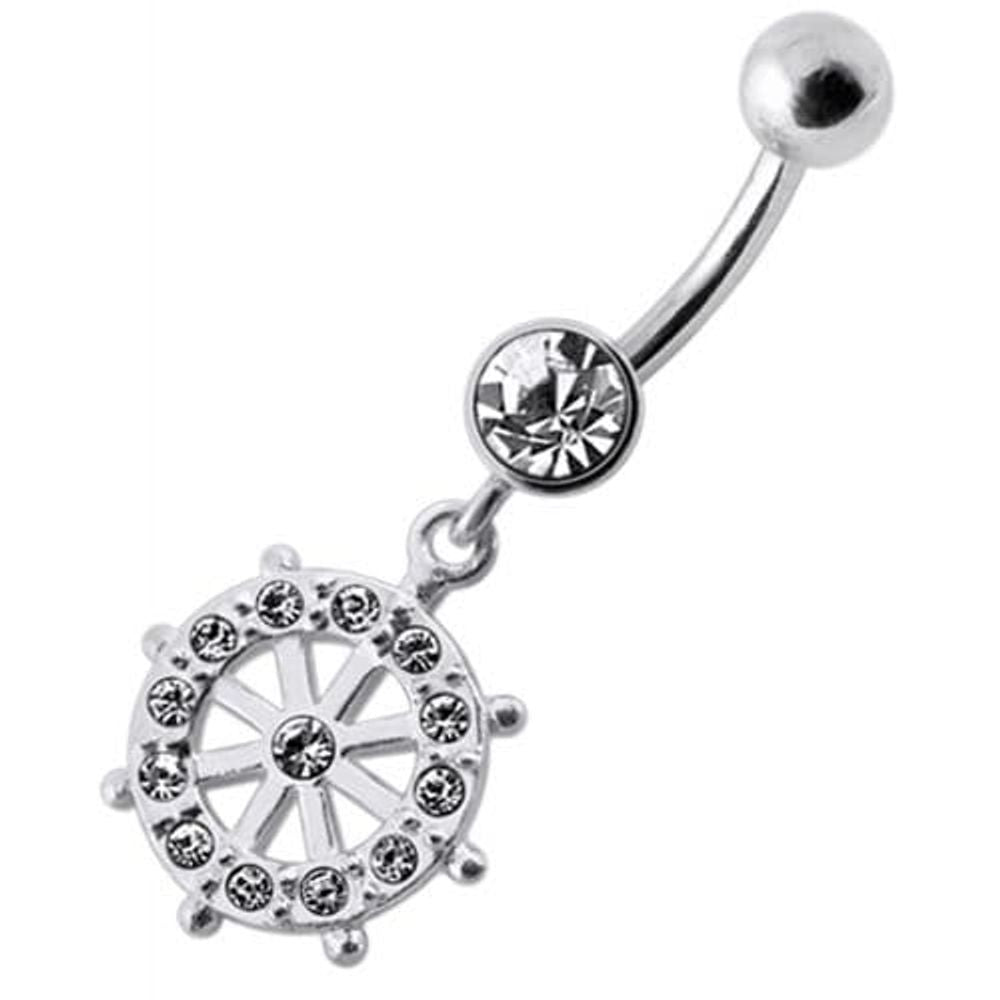 Fancy CZ Jeweled Circle of Life Dangling Navel Belly Ring