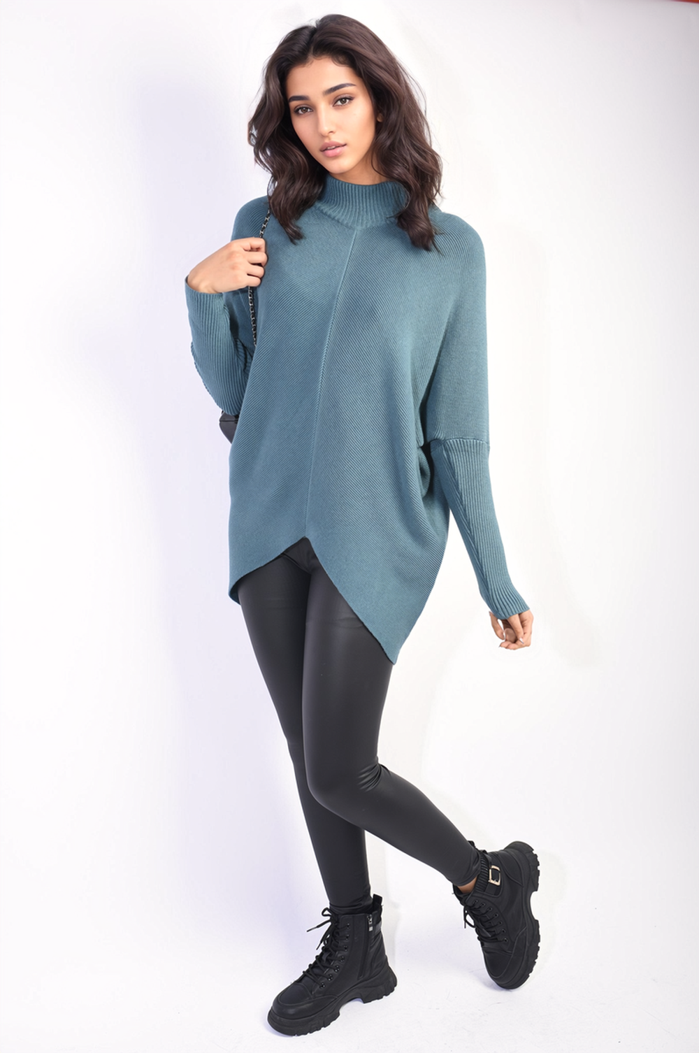 Pull long en maille à col roulé