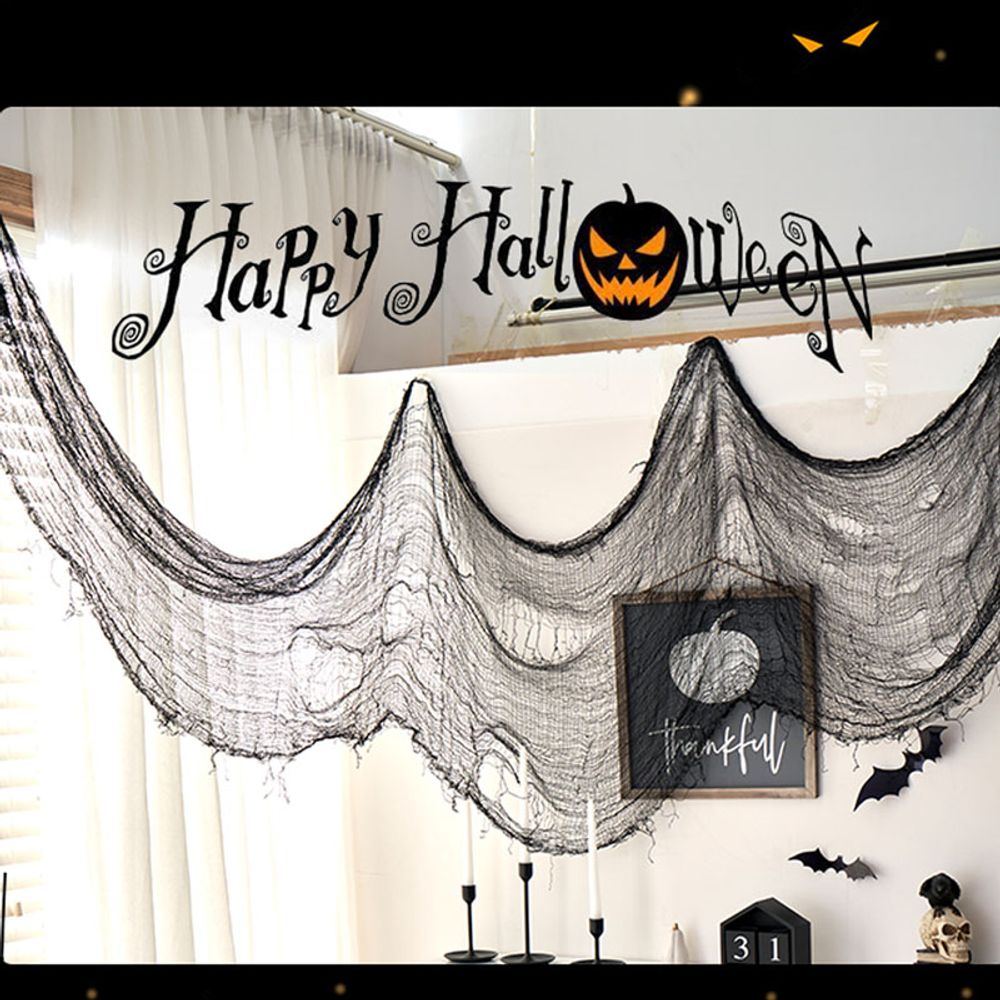 Tissu effrayant pour décoration d'Halloween, accessoire de scène de fête effrayante, maison d'horreur, fenêtre, table, porte, filet, gaze de fil noir et blanc