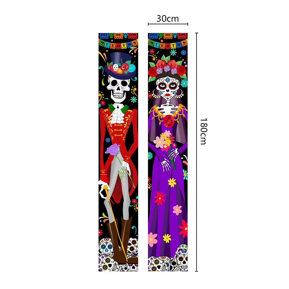 Mexican Day Of The Dead Party Porch Sign Halloween Hanging Door Curtain Banner Picado Papel Mexican Fiesta Sign Party Decoration