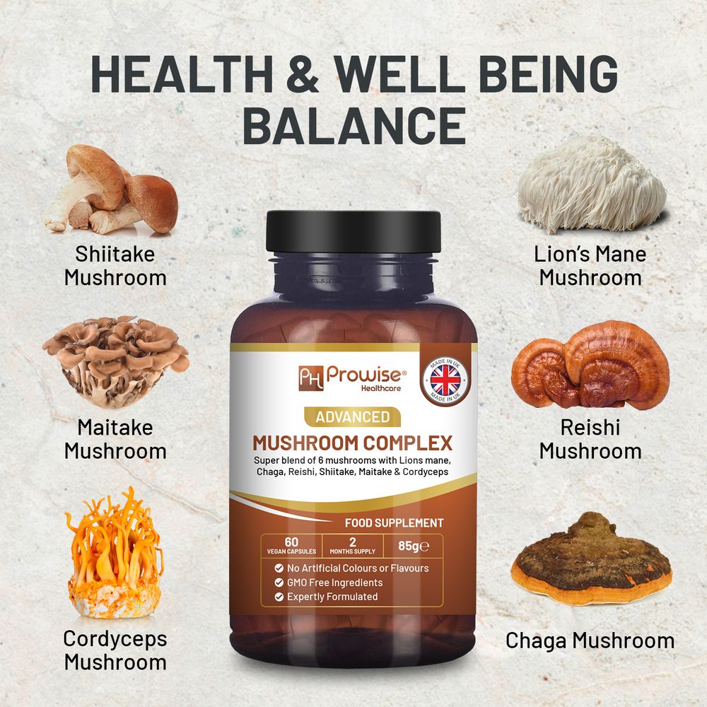 Complexe de champignons avancé | Un super mélange de 6 champignons 60 capsules végétaliennes | Fabriqué au Royaume-Uni