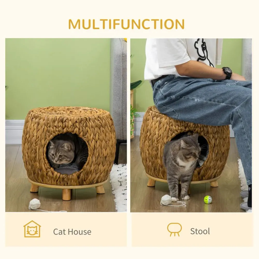 Tabouret pour chat en rotin, lit pour chaton en osier pour extérieur et intérieur avec coussin