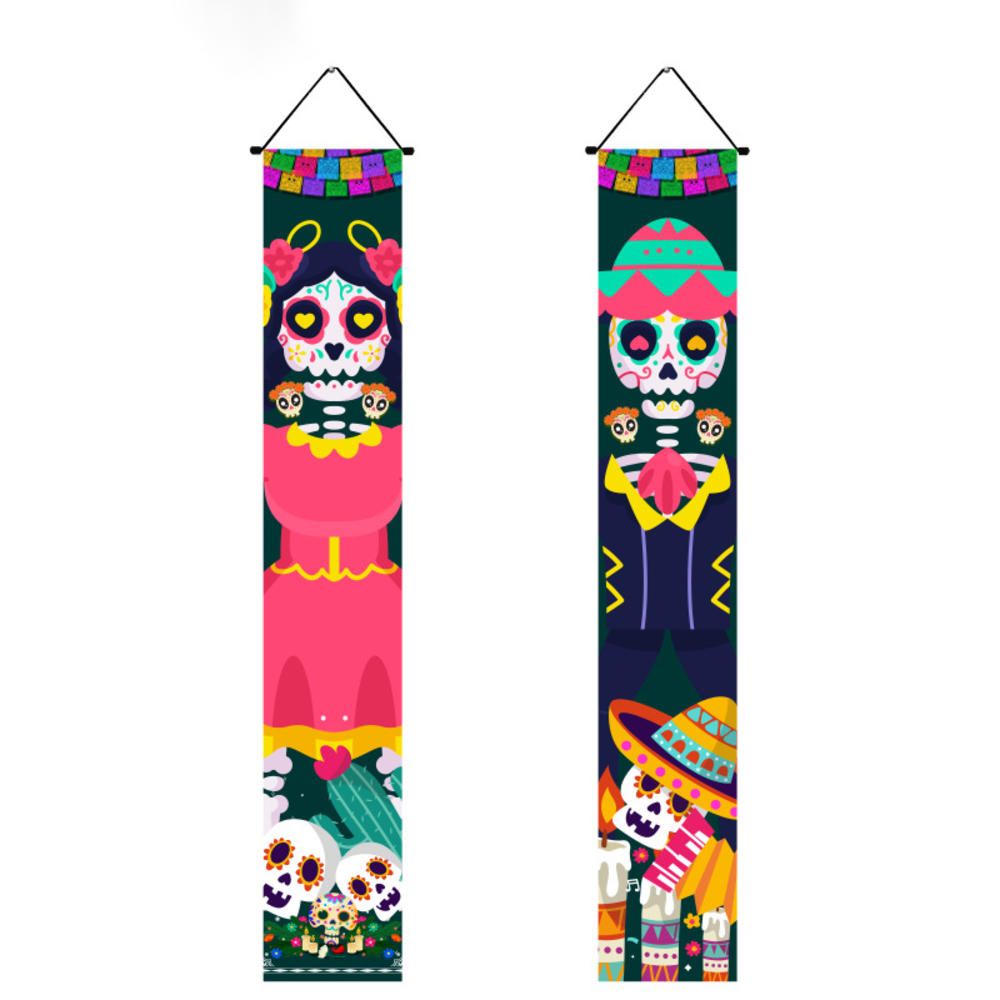 Mexican Day Of The Dead Party Porch Sign Halloween Hanging Door Curtain Banner Picado Papel Mexican Fiesta Sign Party Decoration