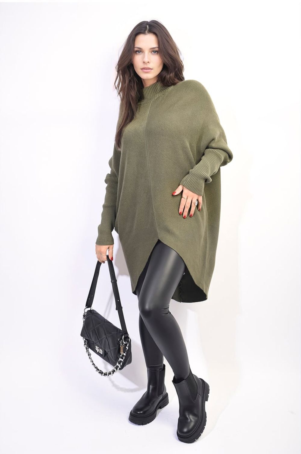 Pull long en maille à col roulé