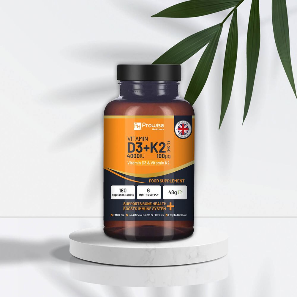 Vitamine D3 4000 UI et K2 MK7 100 μg Végétarien 180 comprimés Supplément pour le soutien immunitaire Augmentation du calcium, des os et des muscles par Prowise