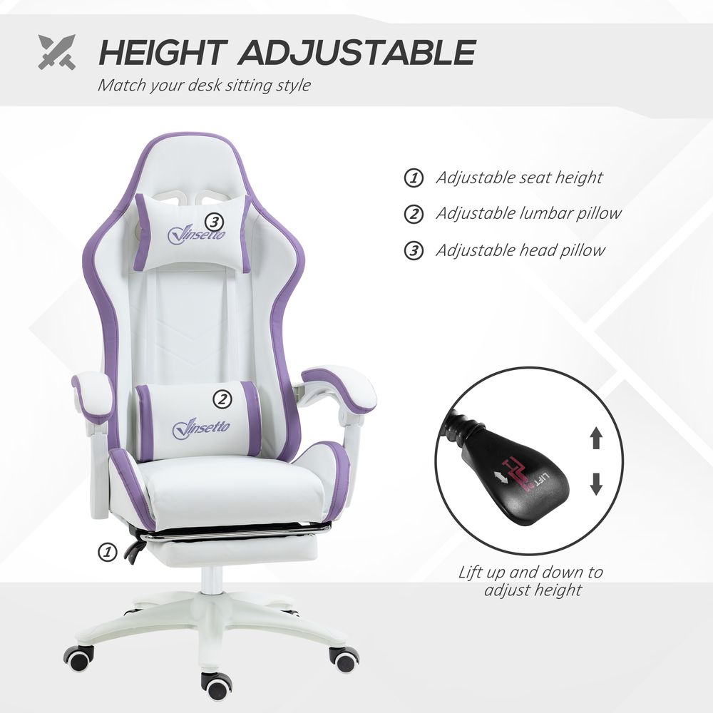 Chaise de jeu de style course Vinsetto avec repose-pieds inclinable, violet