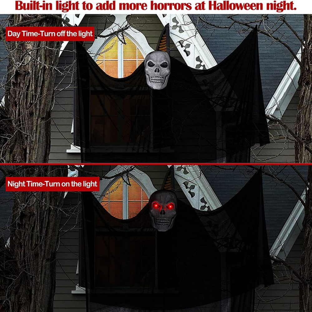 Décoration de maison hantée fantôme à suspendre pour Halloween avec son LED, ornement fantôme pour intérieur et extérieur, décoration de fête d'Halloween