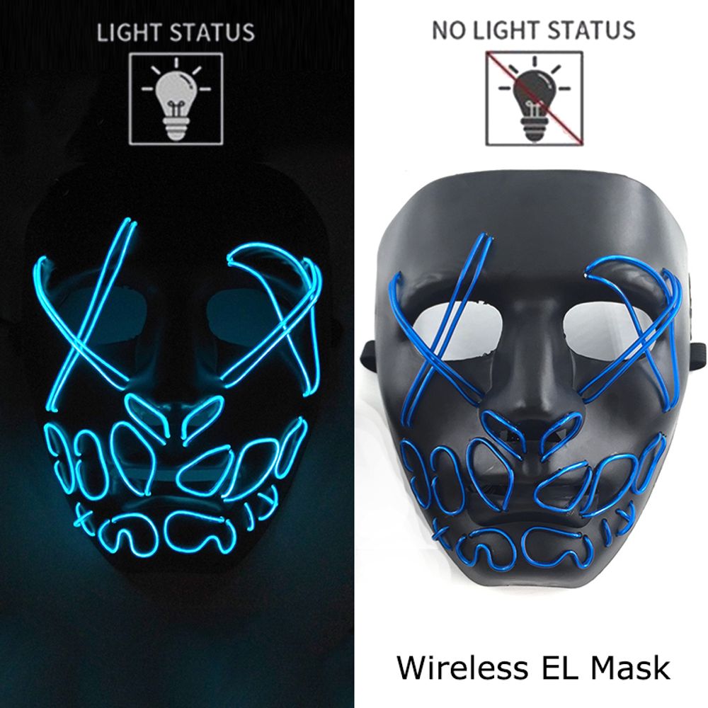 Masque de purge à LED néon sans fil pour Halloween, masques de fête masqués, masque d'horreur lumineux qui pousse dans le noir