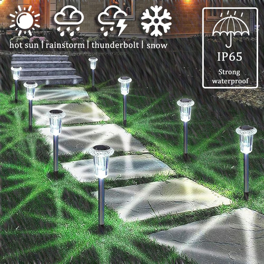 Lampes solaires d'extérieur, veilleuses, lampes solaires étanches en acier inoxydable pour jardin, cour, allée, pelouse, décoration