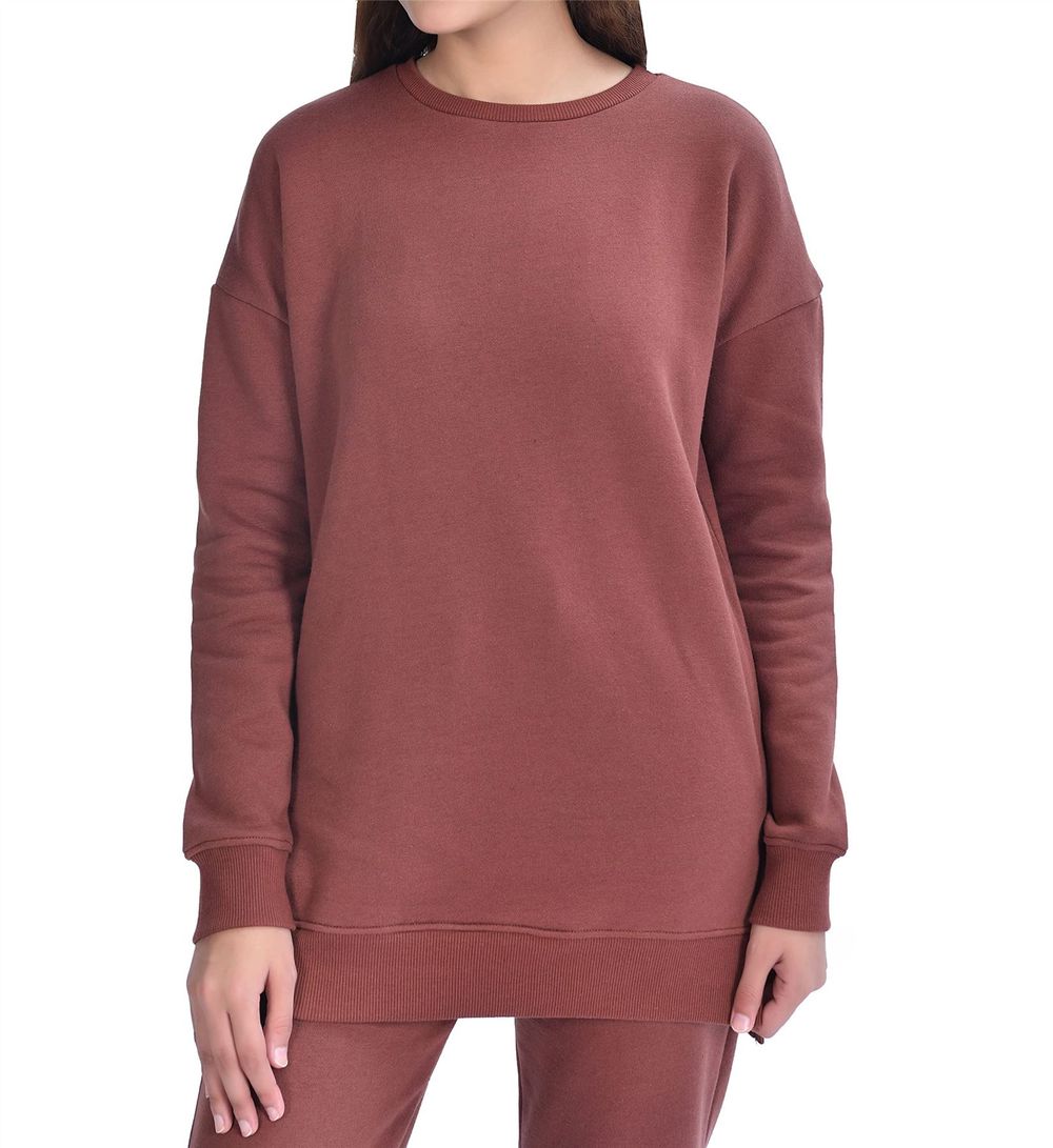 SWEAT-SHIRT LONG COL RAS DU COU POUR FEMMES CHOCOLAT M