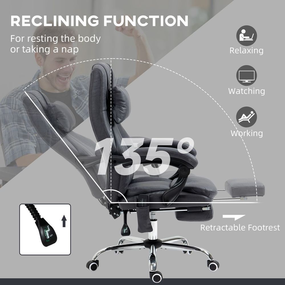 Chaise de bureau de massage à dossier haut Vinsetto avec appui-tête à points de vibration et télécommande