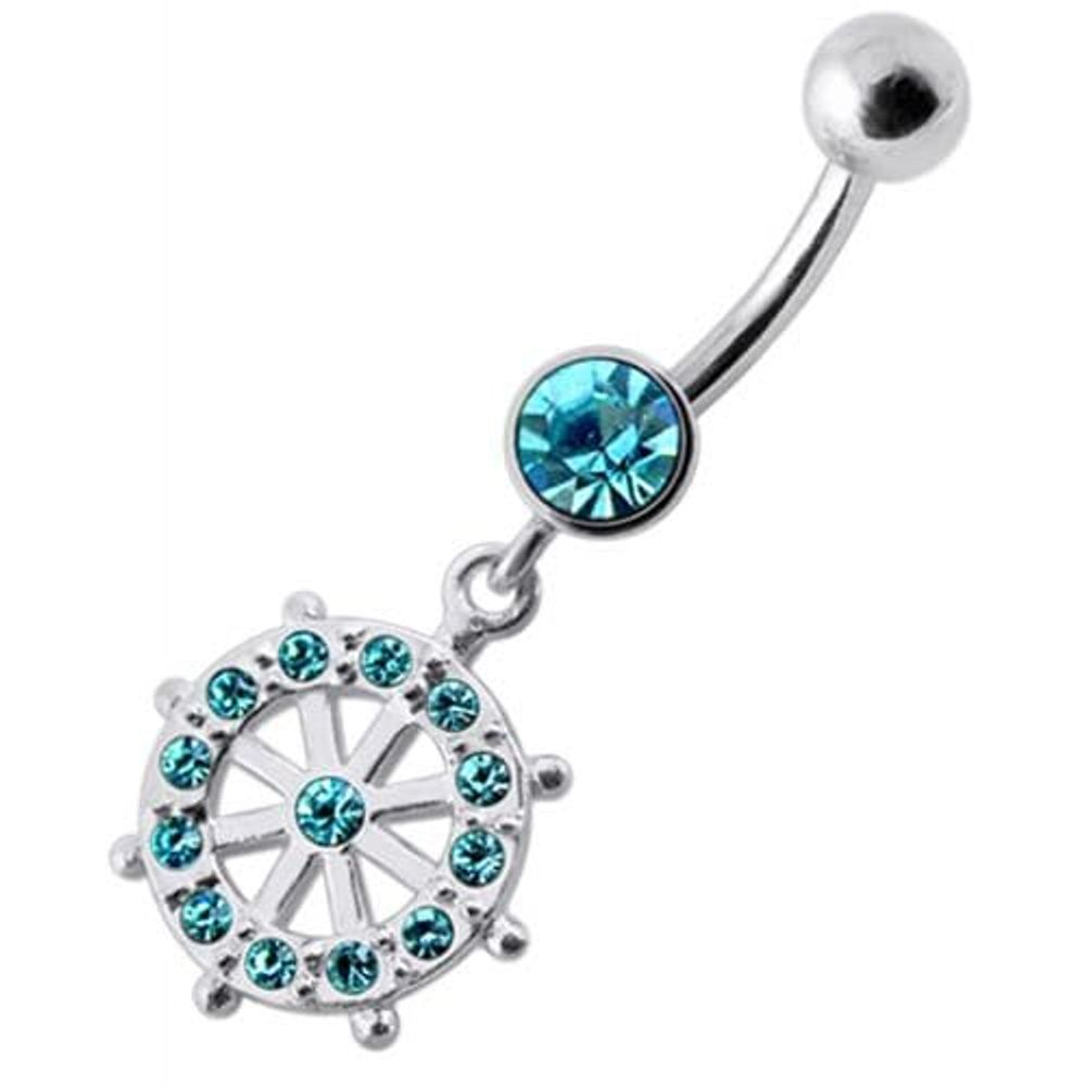 Fancy CZ Jeweled Circle of Life Dangling Navel Belly Ring
