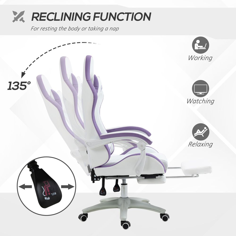Chaise de jeu de style course Vinsetto avec repose-pieds inclinable, violet