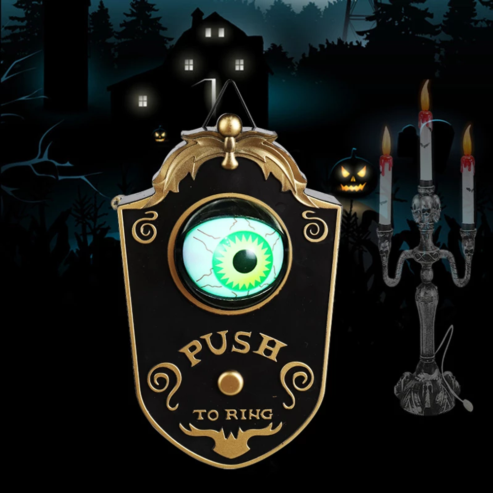 Décoration d'Halloween Sonnette à un œil Accessoires d'horreur Jour des fantômes Maison lumineuse Suspendue Sonnette de porte à globe oculaire lumineuse électrique