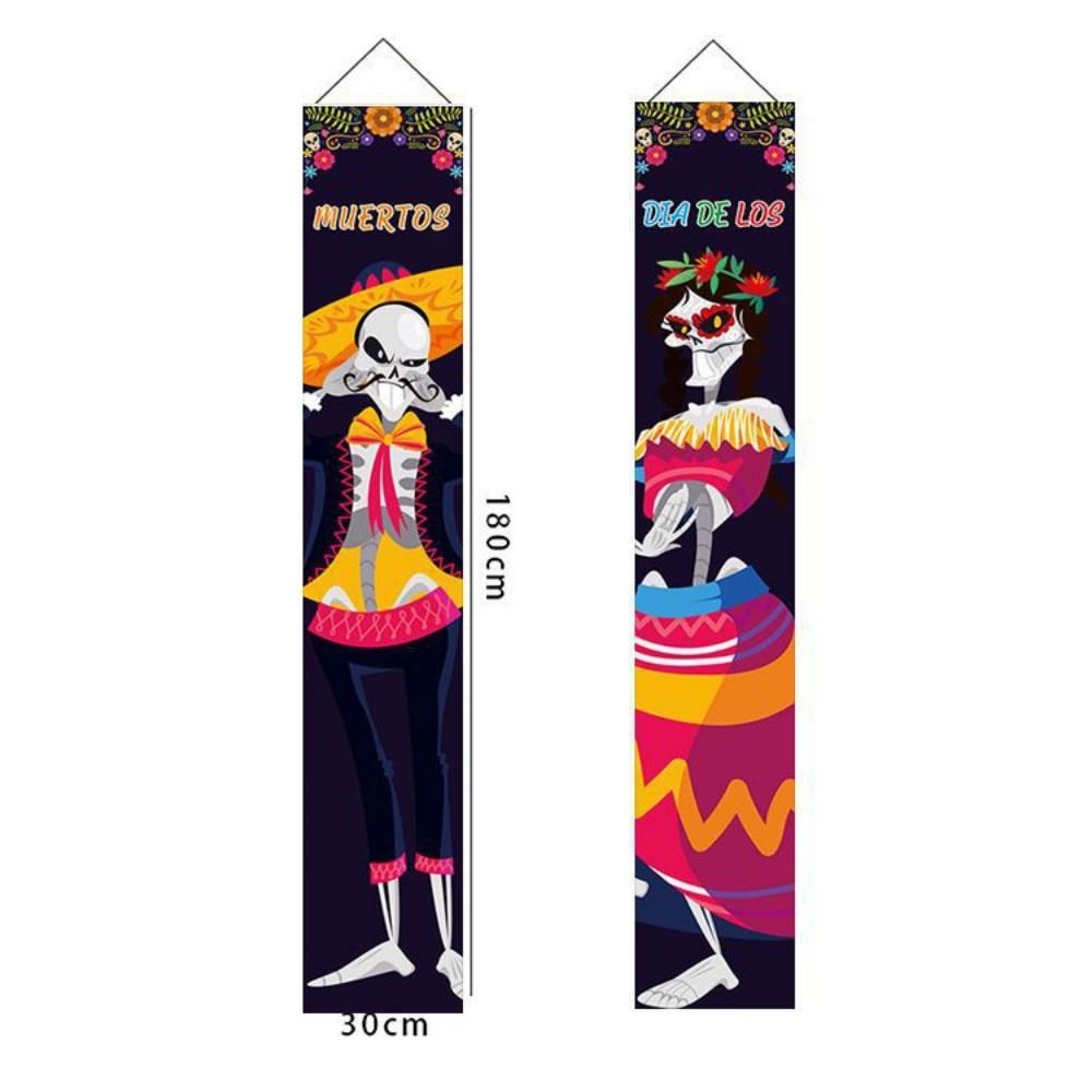 Mexican Day Of The Dead Party Porch Sign Halloween Hanging Door Curtain Banner Picado Papel Mexican Fiesta Sign Party Decoration