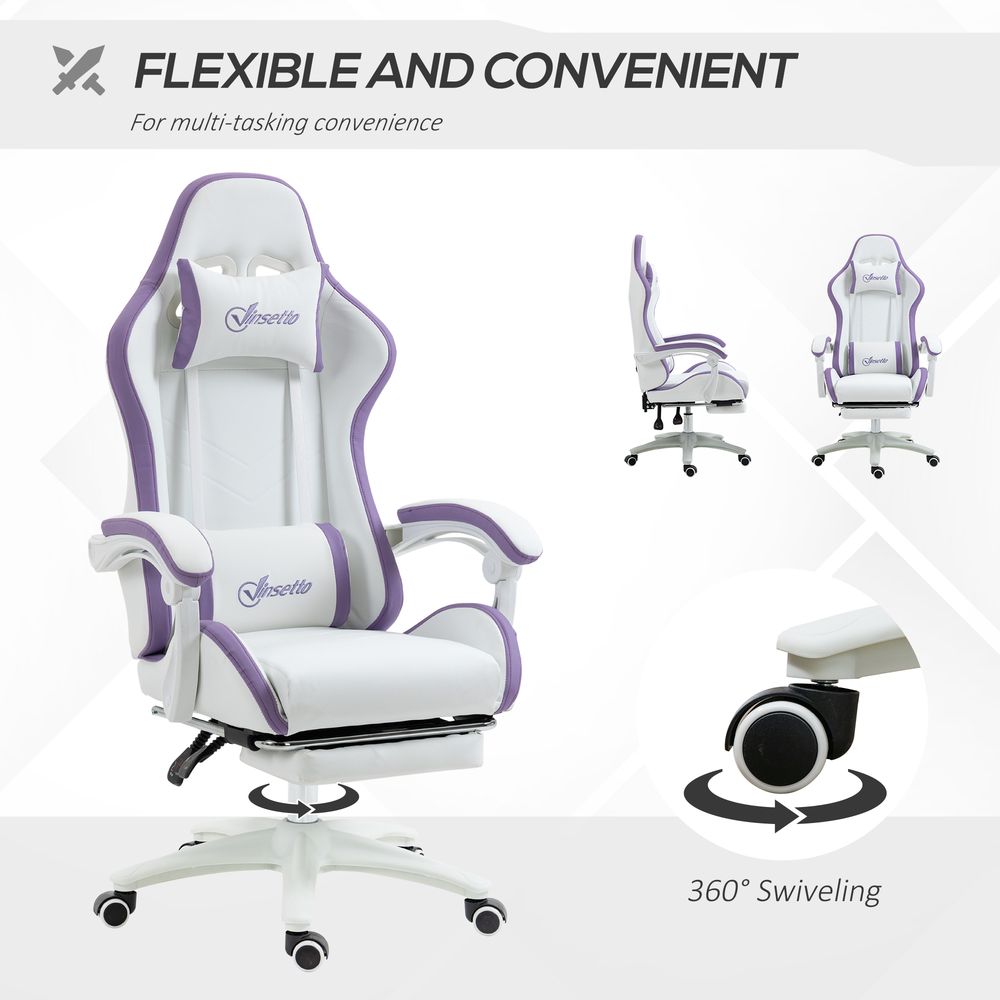Chaise de jeu de style course Vinsetto avec repose-pieds inclinable, violet