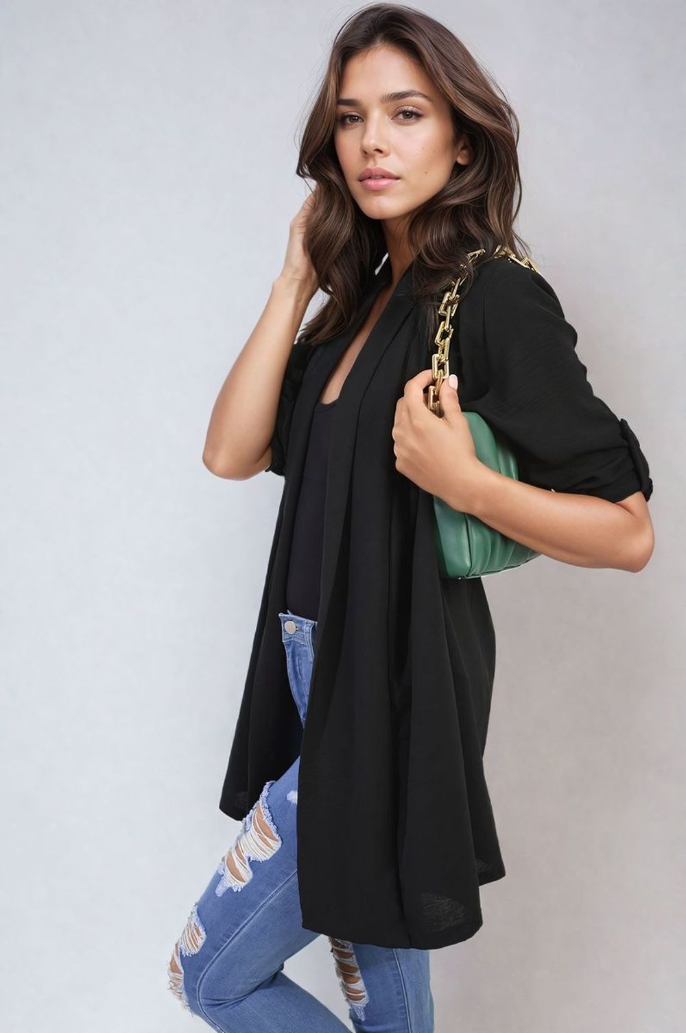 Cardigan ouvert à manches retroussables
