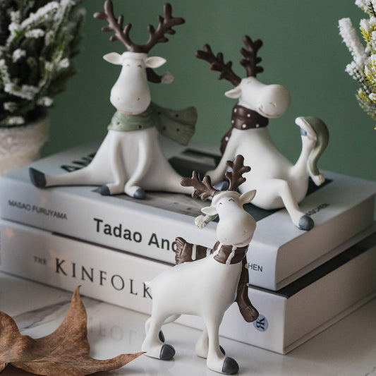 Christmas White Reindeer with Bow Bookcase Ornaments