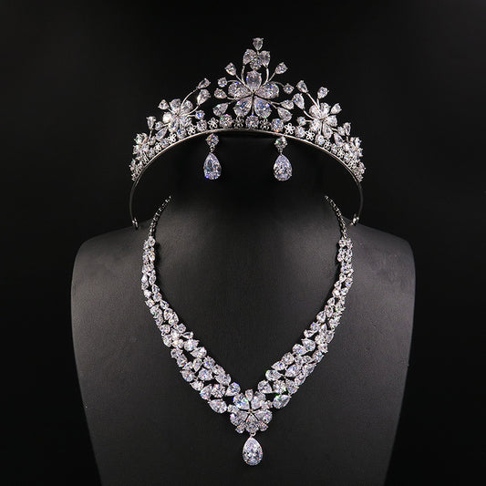 Bride Head Dress Crown Necklace Three Piece Earrings