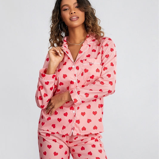 Pink Love Heart Cute Loungewear Suit