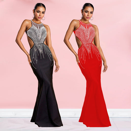 Women's Slim Fit Rhinestone Backless Dress
