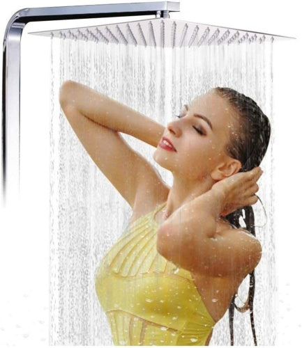 12" Large Chrome Square Stainless Steel Rainfall Overhead Bathroom Shower Head