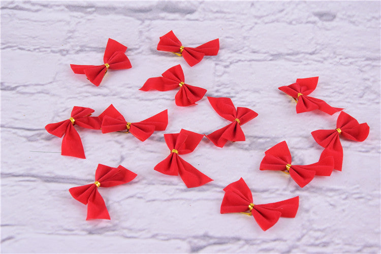 Red Simple Small Flocking Christmas Bow 6cm x 12