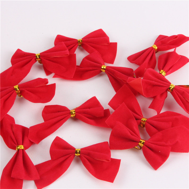 Red Simple Small Flocking Christmas Bow 6cm x 12