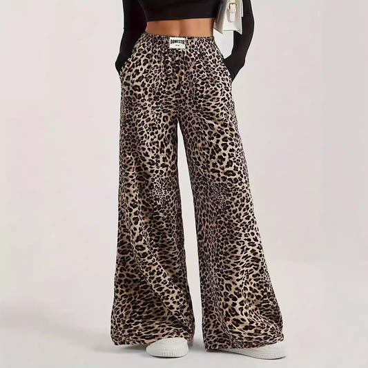 Leopard Print Straight Casual Printed High Waist Trousers