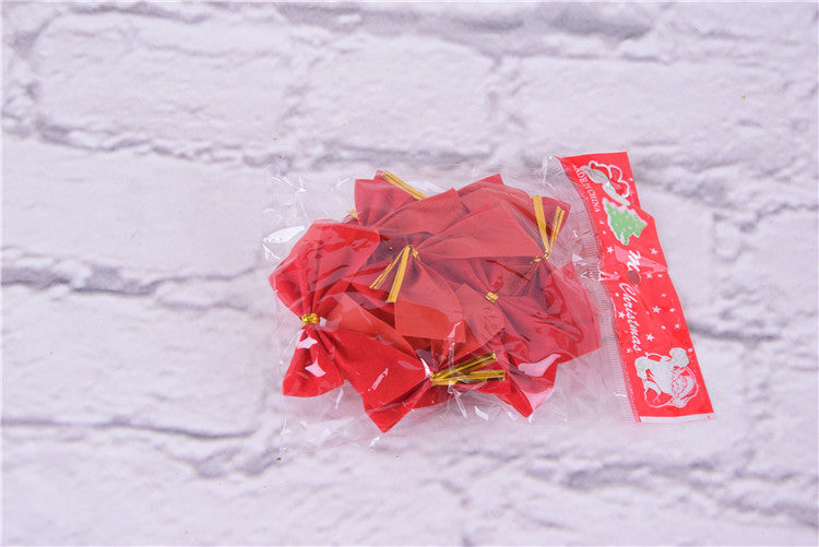 Red Simple Small Flocking Christmas Bow 6cm x 12
