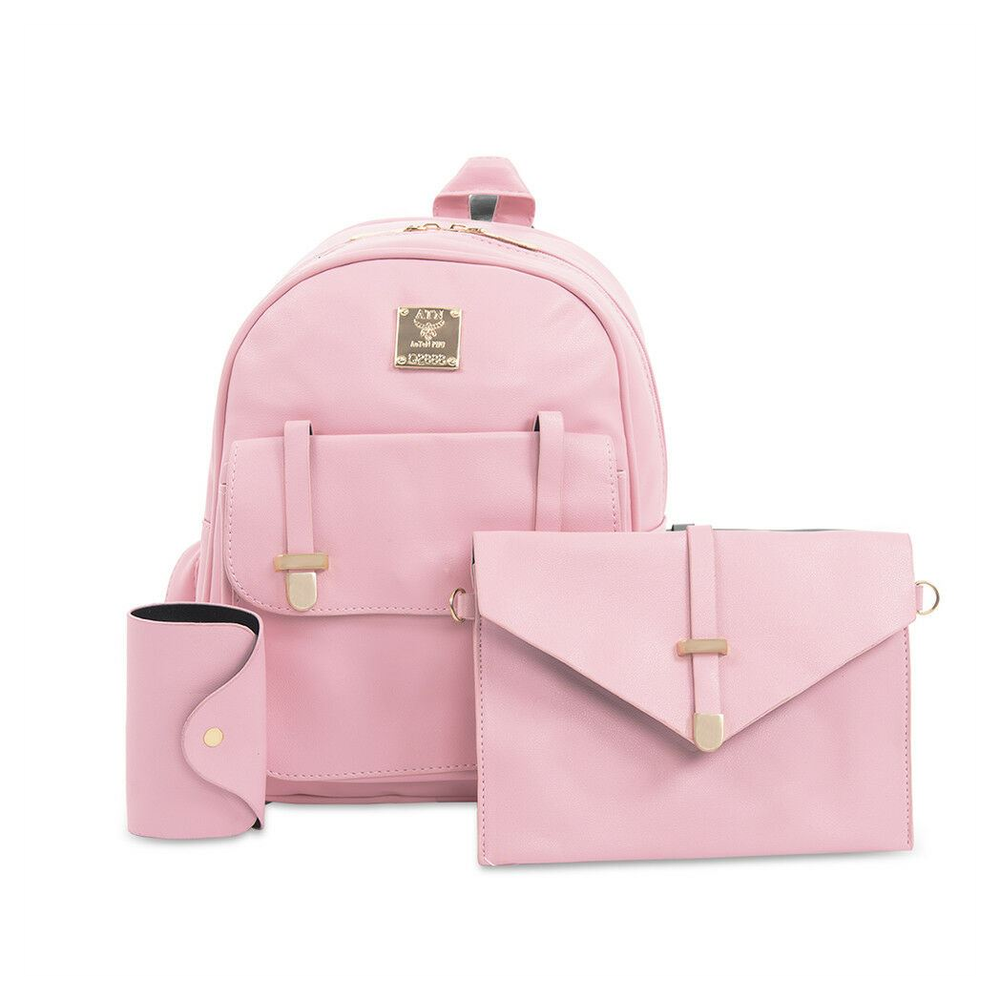 Ensemble 3 pièces en cuir PU pour femme Aquarius - sac à bandoulière, pochette et porte-cartes rose