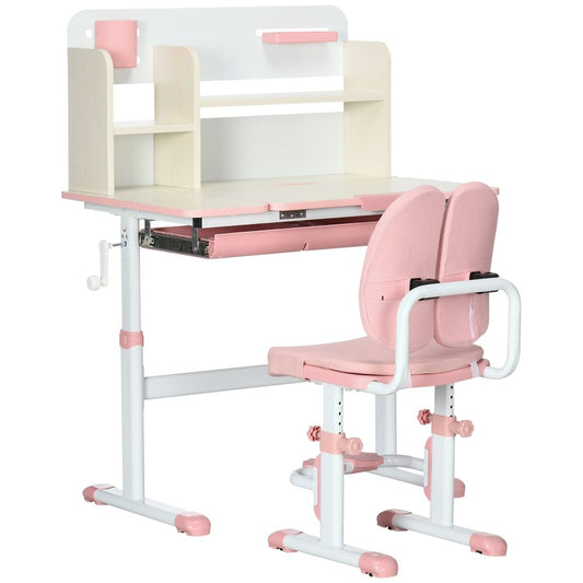 Ensemble bureau et chaise pour enfants HOMCOM avec étagères de rangement, housse lavable - Rose