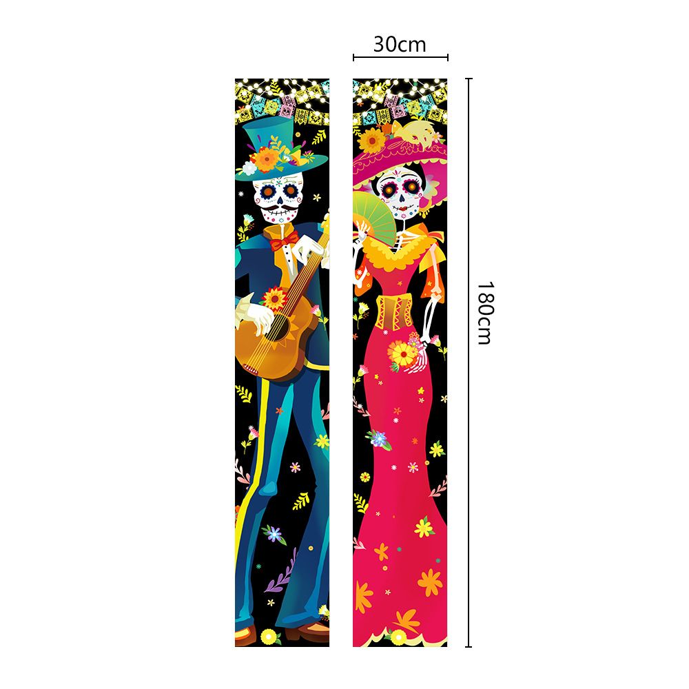 Mexican Day Of The Dead Party Porch Sign Halloween Hanging Door Curtain Banner Picado Papel Mexican Fiesta Sign Party Decoration