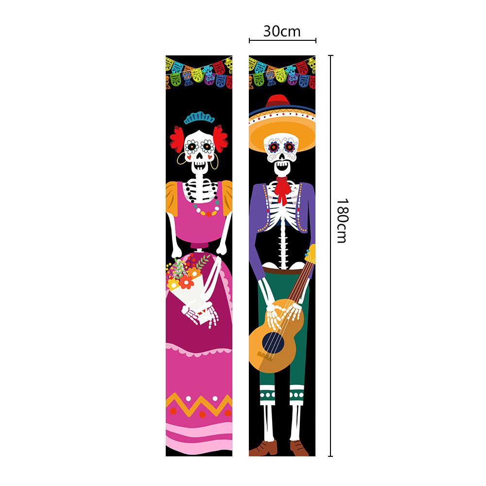 Mexican Day Of The Dead Party Porch Sign Halloween Hanging Door Curtain Banner Picado Papel Mexican Fiesta Sign Party Decoration