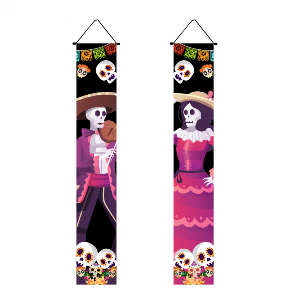 Mexican Day Of The Dead Party Porch Sign Halloween Hanging Door Curtain Banner Picado Papel Mexican Fiesta Sign Party Decoration