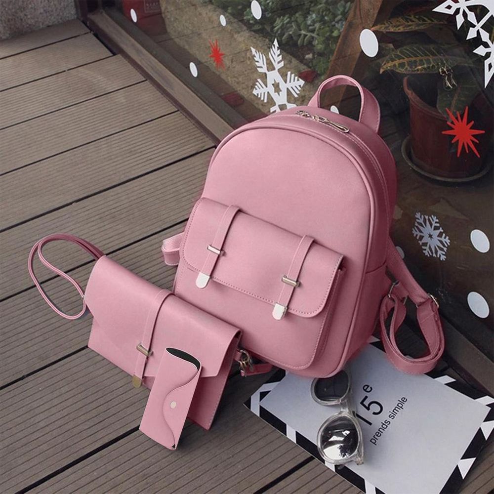 Ensemble 3 pièces en cuir PU pour femme Aquarius - sac à bandoulière, pochette et porte-cartes rose