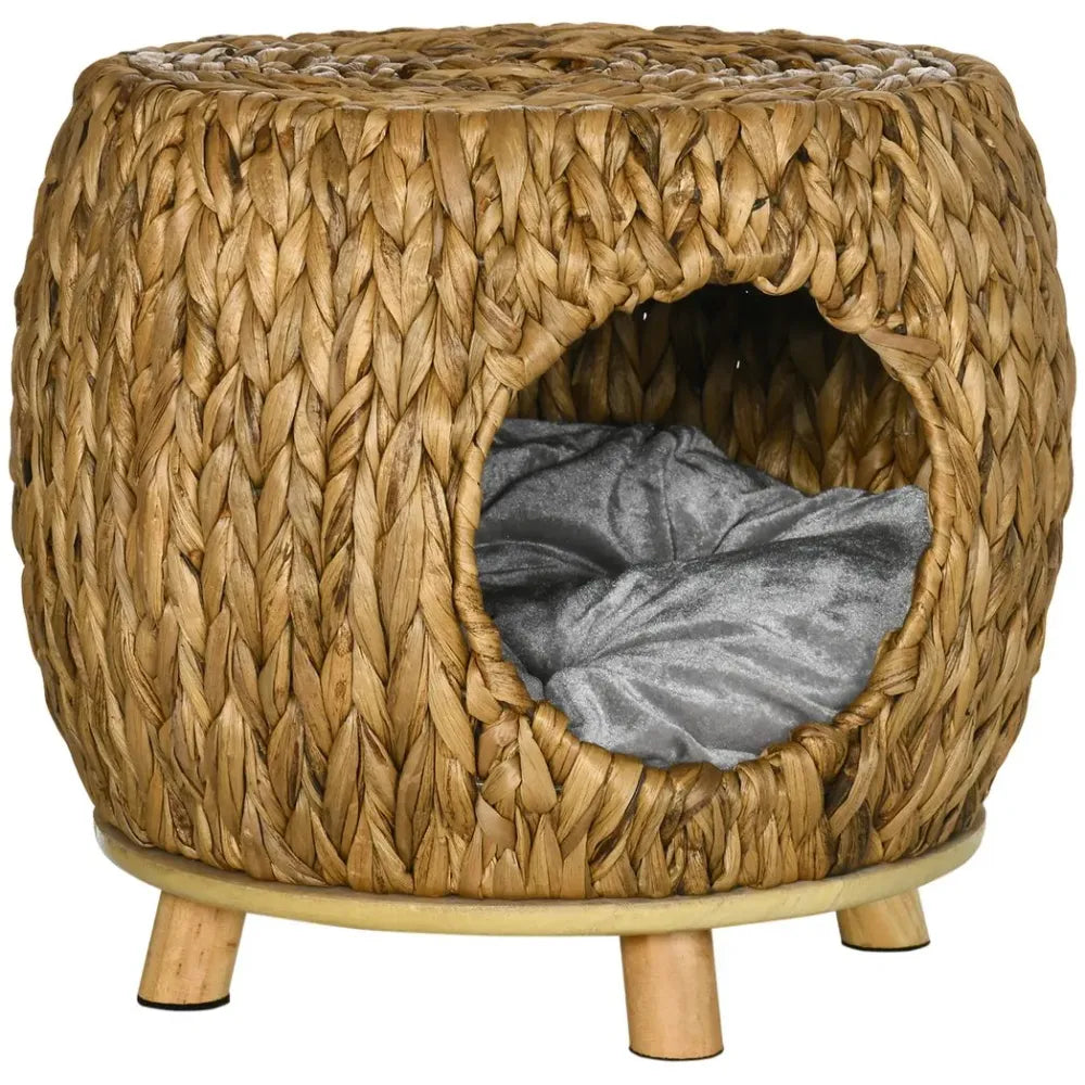 Tabouret pour chat en rotin, lit pour chaton en osier pour extérieur et intérieur avec coussin